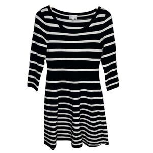 Milly Mime Black White Striped Flare Dress Women Size L